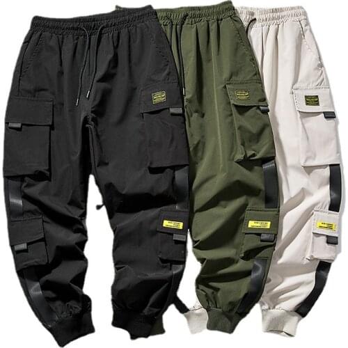 Harem Pants Ankle-length Men Trousers Streetwear Casual Joggers Men Side-pocket Mens Cargo Pants Fashion Slim Ribbons Sweatpants