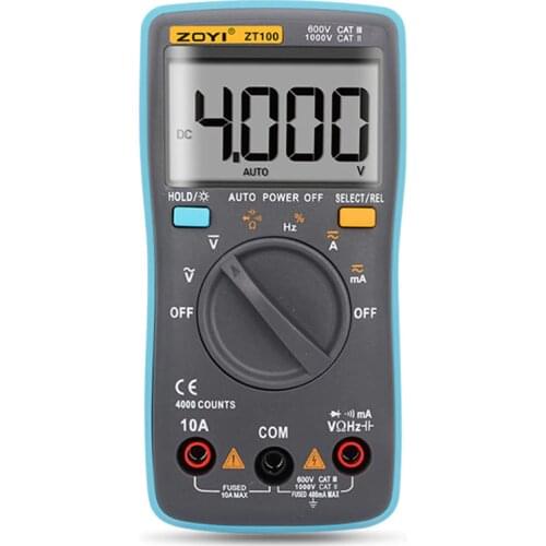 ZT100 Digital Multimeter 4000 counts Back light AC/DC Voltage Ammeter Ohm 9.999MHz Frequency Diode Mini Pocket Voltmeter
