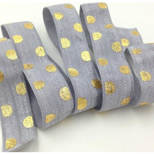 5 Yards 5/8 Gray Gold Metallic Polka dots Fold over elastic bands, DIY Hair elastic FOE Supplies