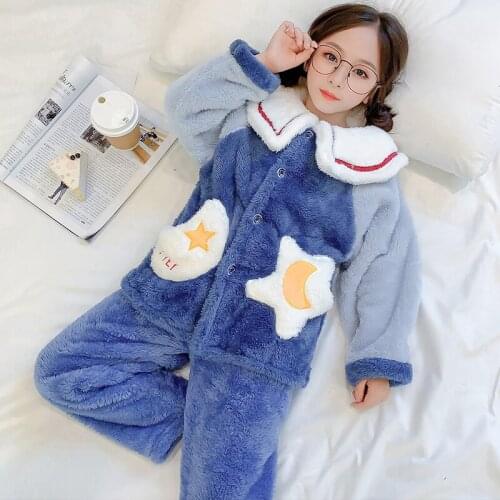 Korean Flannel Cute Pajamas Sets for Girls Sleepwear Autumn Winter Warm Long Sleeves Clothing Sets Home Wear Soft Pyjamas 4-12Y