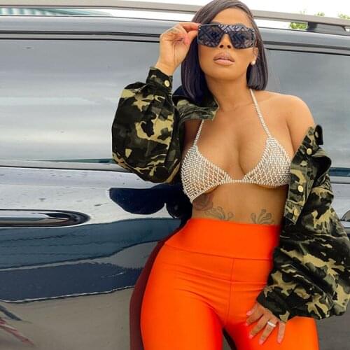 Camouflage Bomber Jacket Women Fall Winter 2021 Streetwear Harajuku Single-breasted Long Sleeve Outerwear Cropped Jackets Coats