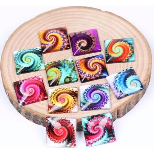 Reidgaller mixed swirlpool photo square glass cabochons 12mm 20mm 25mm diy jewelry making accessories