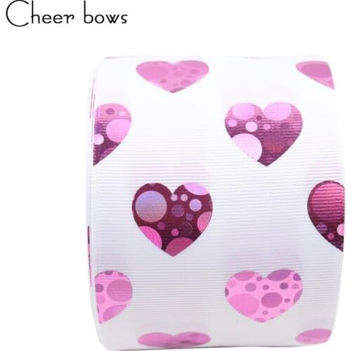 2Y/lot 3" 75mm Grosgrain Laser Ribbon Cute Pink Heart Printed Tape DIY Hairbows Accessories Wedding Party Decorations