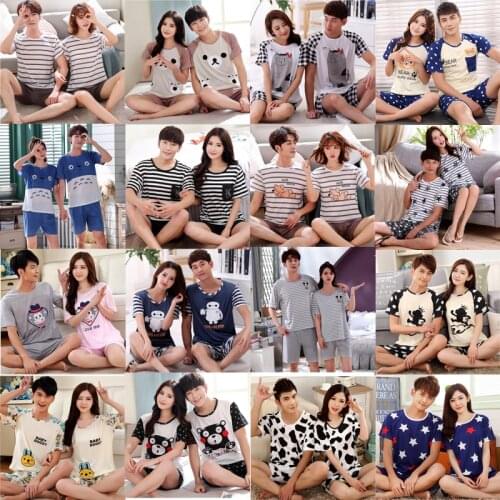 Summer Simple Loungewear Women Sets Womens Pajamas Man Woman Short Suits Pijama Sets Homewear Cute Cartoon Men Sleeping Set