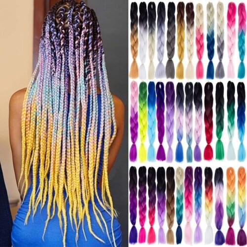 LUPU Synthetic Braided Hair Piece 100g 24 inch Fiber Braided Hair Ombre Color Hair Extension Pink Purple Blonde Braiding Hair