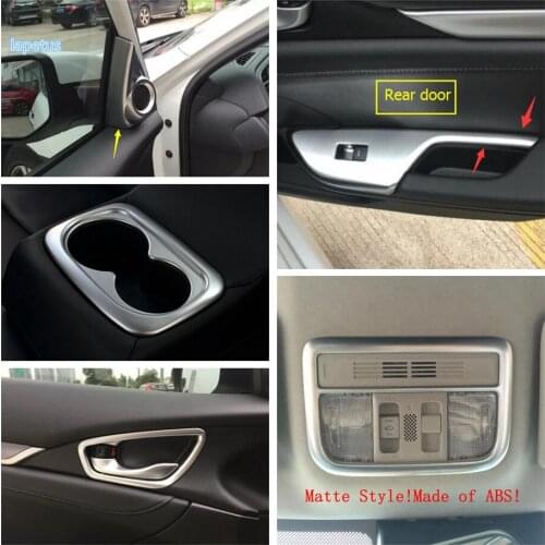 Lapetus Matte Interior Refit Kit Pillar A Speaker / Roof Reading Lamps / Cup Holder Cover Trim Fit For Honda Civic 2016 - 2020