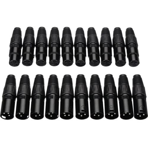 Mayitr 10pairs XLR 3Pin Audio Microphone Cable Connector Black Male + Female MIC Plug Cable Connect XLR Adapter