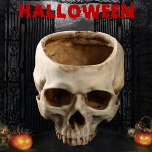 Resin Skull Model Flower Pot Shining Fancy Multifunctional Fruit Plate Storage Container Home Halloween Decor Crafts Vase