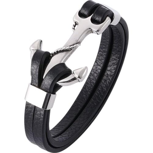 Fashion jewelry Men Charm Multi-layers Stitching Bracelet Stainless steel Anchor Bracelets Trendy Male Wrist Band Gift PW774