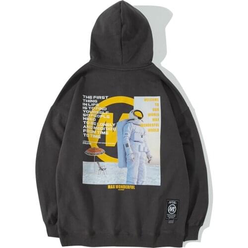 Harajuku Spaceman Graphic Hoodie Men 100% Cotton Oversized Hoodie for Men Hip Hop Streetwear 2021 Autumn Pullover Sweatshirt
