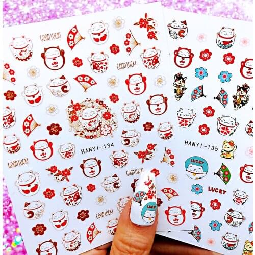 1 sheet Newest 3D Nail Stickers design Fortune Cat Nail Art Stickers Decal Template diy nail tool decorations HL15