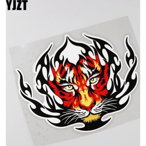 YJZT 16.3CMX13.5CM Forest Overlord Decal Flame And Tiger Fierce Animal Car Sticker 13B-0096