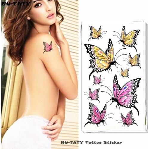 Nu-TATY Yellow red butterfly Temporary Tattoo Body Art Arm Flash Tattoo Stickers 17*10cm Waterproof Fake Painless Tattoo