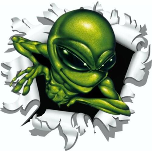 LLY-0656 Creative Motorcecly Car Sticker PVC 3D Ripped Torn Bullet Hole Design Motive Green Alien Modeling Waterproof Car Decal