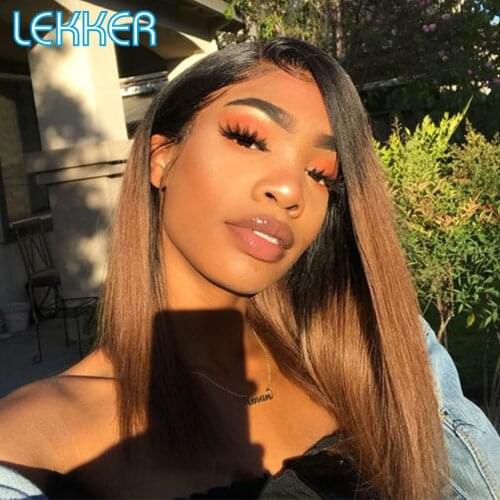 Lekker Colored Straight T Part Lace Front Human Hair Wig For Women Natural Brown Dark Roots Pre Plucked Glueless Remy Red Wigs