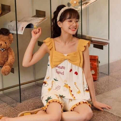Pajamas womens summer new cotton sleeveless sling thin sweet lovely student wear can wear womens home suit
