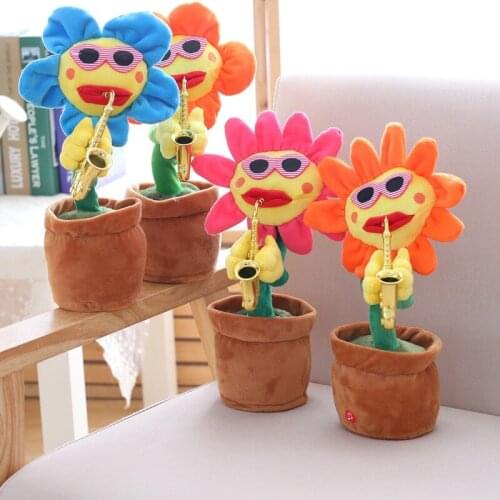 Cactus Plush Toy Singing Sunflower Dancing with Saxophone Enchanting Flower Funny Electric Toys for Kids New Creative Party Toys