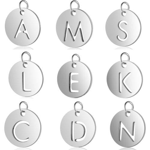 5pcs/lot Initial Stainless Steel Charm Pendant Vnistar 100% Steel Alphabet Necklace Pendant DIY Jewelry Making Charms