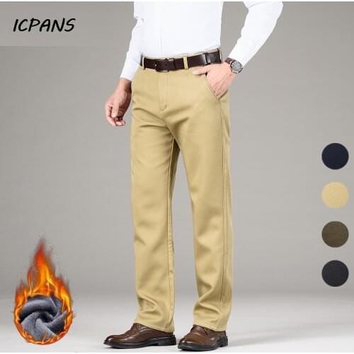 ICPANS Fleece-lined Casual Pant Men Straight Thicken Warm Winter Pants Men Long Trousers optional Plus Size 28-42 2019 New
