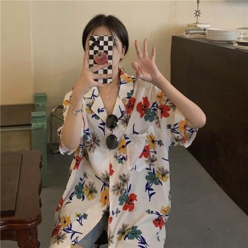French Thin Print Short-sleeved Shirt Female Design Sense Niche Summer 2021 New Korean Loose Top Trendy Women Tops
