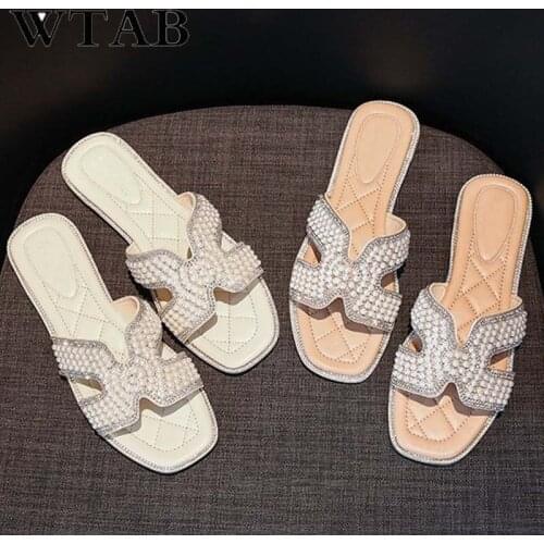 WTAB new fashion women slippers 2019 pearl shoes pantuflas mujer slides summer slippers anti-skid casual ladies slippers femme