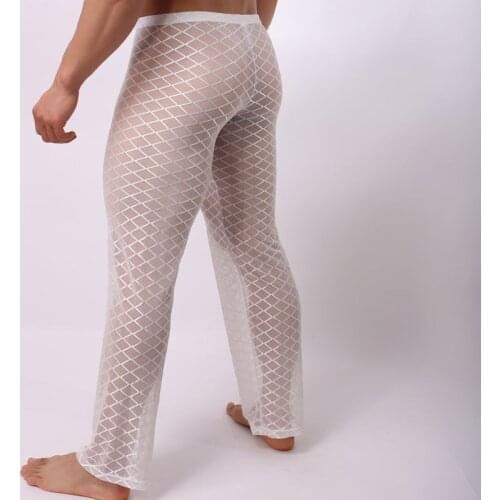 New Diamond shaped pants sexy transparent breathable mesh pajamas trousers mens sexy sleepwear pajamas pants
