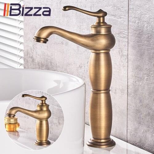 Bathroom Antique Bronze Solid Brass Luxury Basin Sink Tall Faucet Single Handle Water Mixer Bath Tap High And Short Style Crane