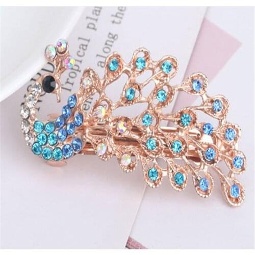Rhinestone Peacock Hairpin Simple And Versatile Hair Accessories For Women Crystal Bow Spring Clip