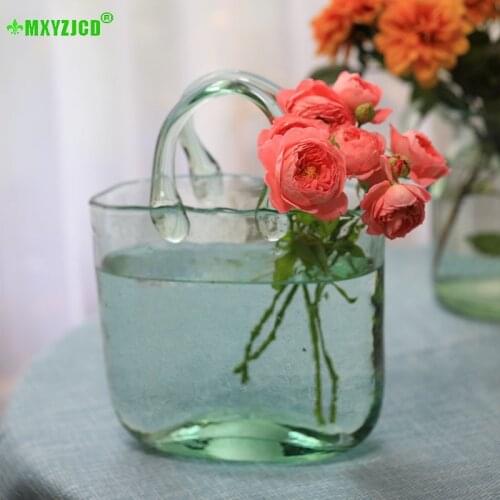 Bubble Light Green Glass Basket Handbag Shaped Vase Fruit Basket Fruit Plate Living Room Decoration Accessories Crafts Ornaments