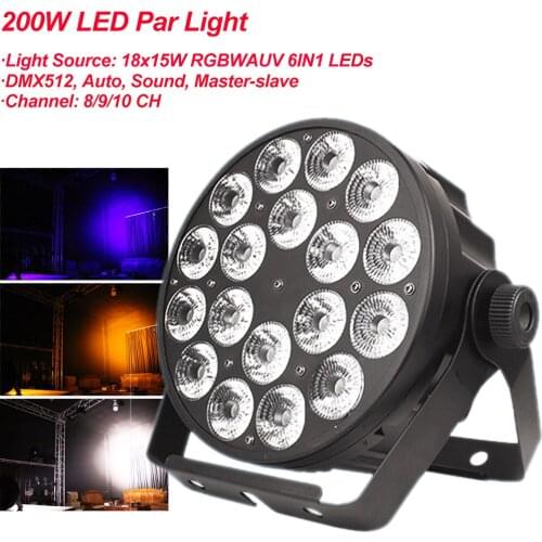 LED Par Light RGBWAUV 6IN1 15x18W Disco Wash Light Equipment 8/9/10 Channels DMX 512 LED Uplights Stage Lighting Effect Lights