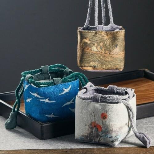 Vintage Storage Bag Cotton Linen Pack Travel Teaware Bags Teacup Teapot Holder Easy Carry Chinese Kung Fu Tea Set Accessories