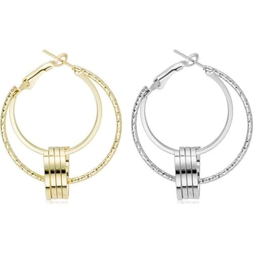 Yungqi Exaggerated Personality Double Circle Earrings European American design Trendy Jewelry Women Punk Earrings pendientes