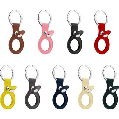 Leather Protective Case for AirTag Cover Location Tracker frame bumper for Airtags With stainless steel Secure Holder with ring