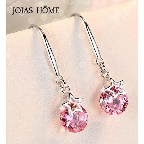 JoiasHome 925 Sterling Silver Earrings For Charm Lady With Round Shape Gemstones Woman Fine Jewelry Wedding Party Wholesale