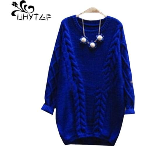 UHYTGF Autumn winter sweater women fashion twist knitted pullover elegant women sweater coat loose plus size top sueter mujer833