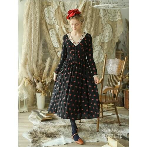 New Women Autumn Winter Vintage Elegant Slim Black Long Dress Ladies Retro Casual Luxury Flower Embroidery Formal Dresses Femme
