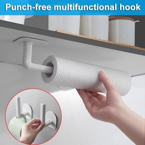 1/5/10pcs Household Wall Hooks Wall Mount Punch Free Roll Paper Rack Multifunctional Holder Kitchen Supplies can CSV