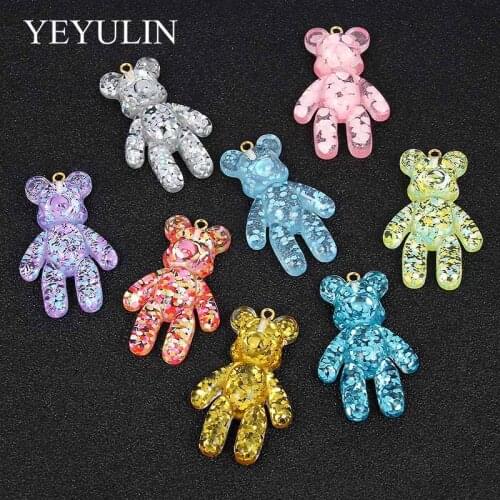 10pcs Mixed Color Resin Fantasy Crystal Cute Bear Charms Pendant For Girls Kids DIY Necklace Jewelry Accessories