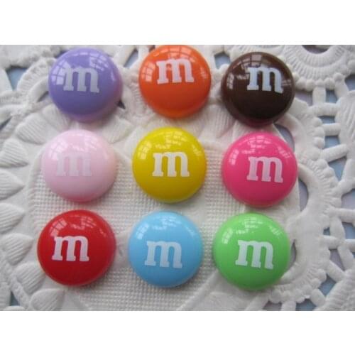 100pcs/lot DIY resin cabochons accessories flat back resin m candy mix colors 14mm