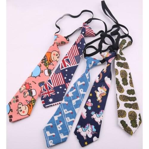 2019 Canvas Cartoon Tie Women Lazy Pre-tied Students Rubber Band Neck Tie Kids Baby Ties For Boys Girls Slim Necktie 7cm Cravats