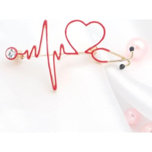 2021 Fashion Medical Stethoscope Heart Brooch Pin For Women Enamel Electrocardiogram Nurse Doctor Lapel Coat Jewelry Gift