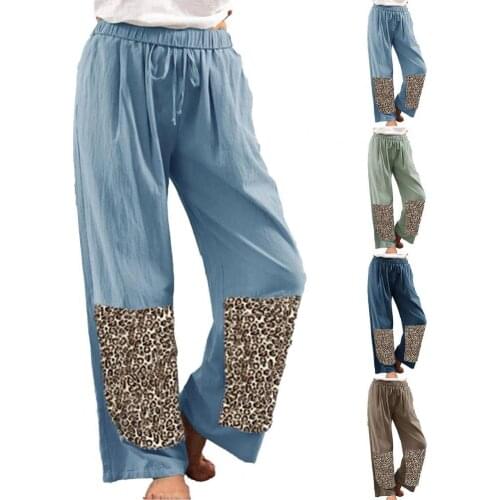 2021 Women Wide Leg Pants Bohemia Leopard Print Boho Pants Bandage Trousers Summer Plus Size 3XL Streetwear Holiday Beach Wear