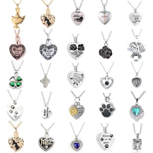 25Styles Stainless Steel Cremation Ash Jewelry Heart Urn Necklace Memorial Heart Pendant Funnel Fill Kit