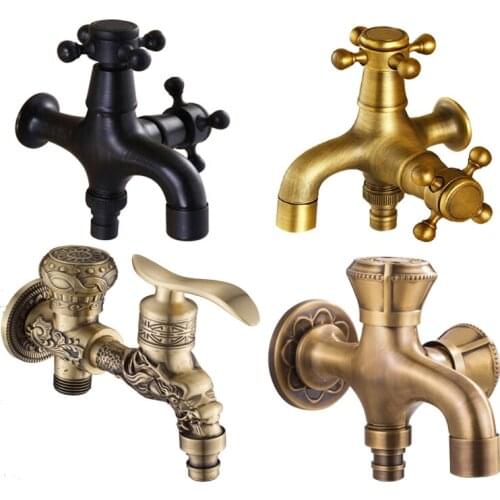4 Styles Brass G1/2" Angle Water Valve Washing Machine Faucet Tap Double Outlets Mixer, Solid Brass Finished