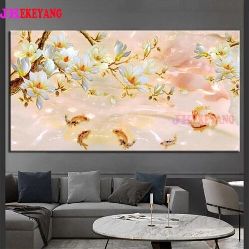 Large 5D Diy diamond painting Flower and koi fish Diamond Mosaic Rhinestone Embroidery cross stitch Y4529