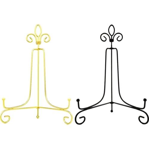 Large Iron 10 inch plate stand Holder Picture Frame stand Easel Display stand Black and gold