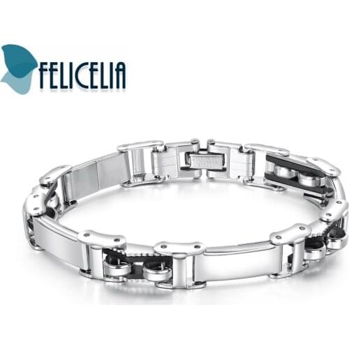 Felicelia Stainless Steel Men Bracelet Punk Rock Wheel Gear Motorcycle Bicycle Chain Bracelet For Men Boys Biker Jewelry