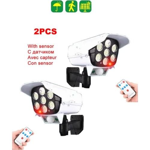 2pcs remote solar fake monitor dummy camera light Bulb Outdoor Garden lamp Decoration PIR Motion Sensor Night Security Wall ligh
