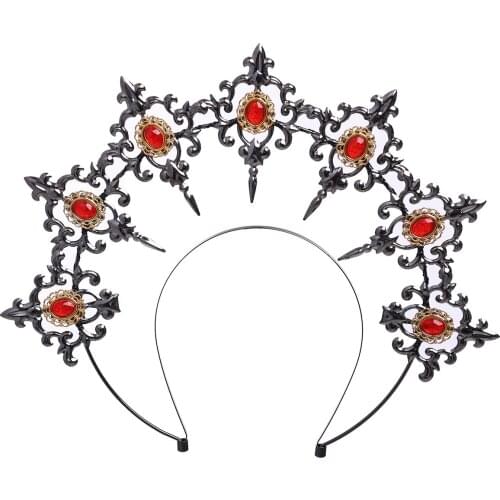 Gothic Lolita Sun Godmothers KC Spikes Halo Headpiece Virgin Mary Bead Chain Baroque Tiara Christmas Halloween Hair Accessories