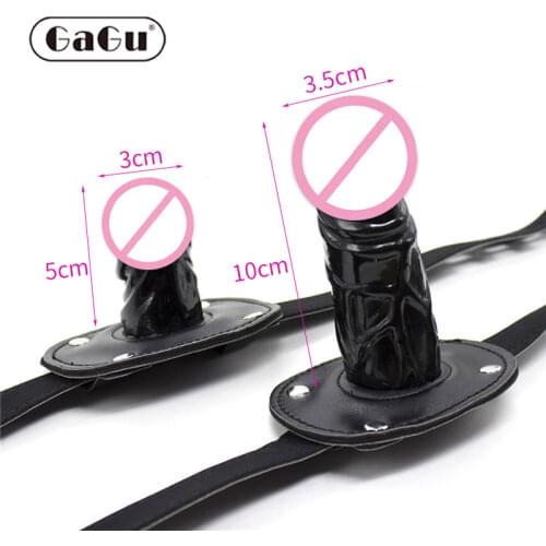 Sex Products Bondage Gear Leather silicone Mouth Bite Penis Gag Female Slave Trainer Ball Gags Black Short Version Adult Sex Toy